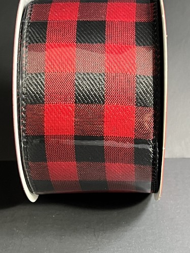Wondershop 21’ By 2.5” Wreath Bow Roll. Black & Red Chex. New. - Picture 2 of 7