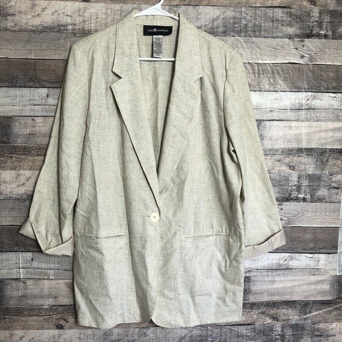 Sag Harbor Women's Size 16 Tan Linen Blend One Button Suit Blazer