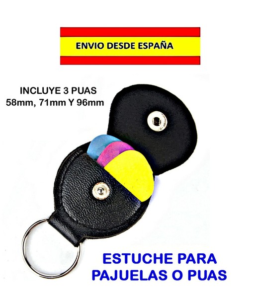 ESTUCHE PARA PUAS Y 3 PUAS, GUITAR PICK, GUITARRAS, MANDOLINAS, BAJOS, UKELELE