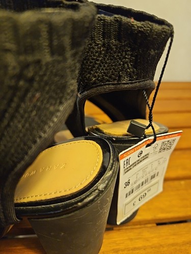 Zara Open Toe Stretch Fabric Ankle Block High Heel Boot/Sandals Size UK 3 Eur 36 - Picture 7 of 8