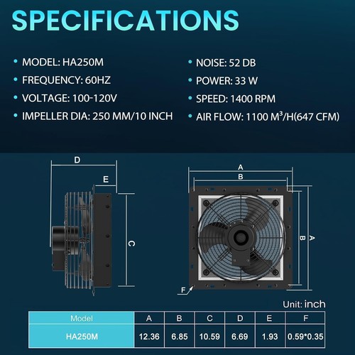Water-Resistant 10-Inch Exhaust Fan - Low Noise, Ideal for Coops & Workshops - Picture 8 of 10