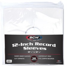 Pack of 50 BCW White Paper 33RPM LP Record Inner Sleeves 12 Inch Cut Corners