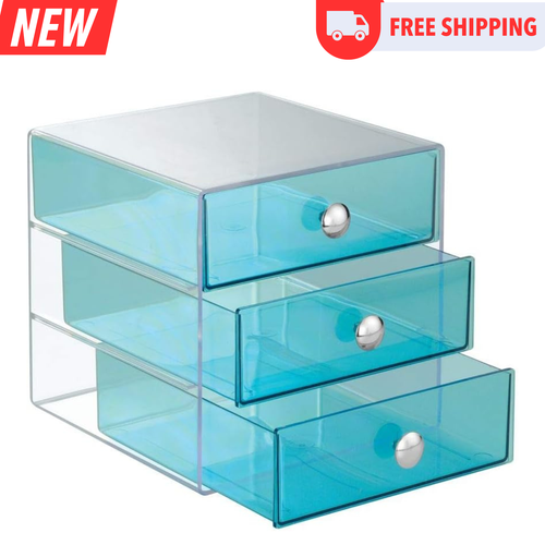 iDesign BPA-Free Plastic 3-Drawer Vanity Organizer - 6.5 x 6.5 x 6.5, Aqua