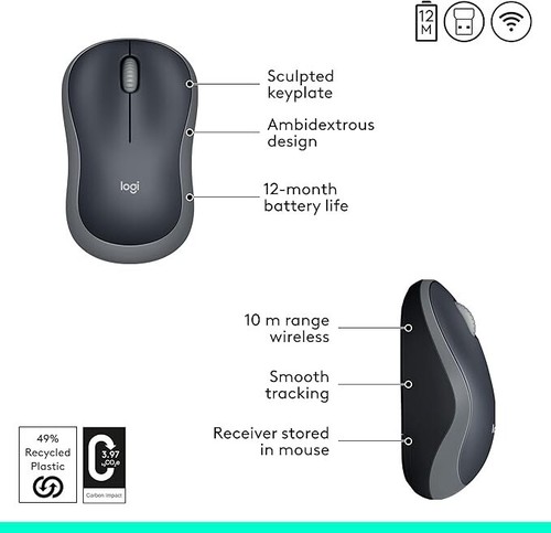 Logitech M185 Wireless Mouse, 2.4GHz with USB Mini Receiver, 12-M Battery Life - Picture 2 of 6