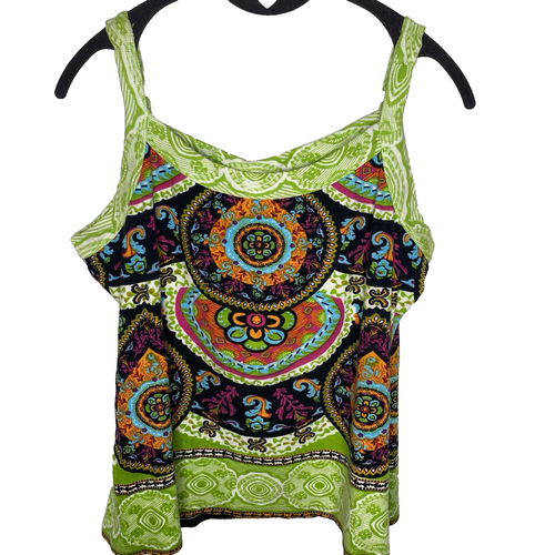 Soft Surroundings Tanktop Damen Größe L Blumen Mandala Print ärmellos grün