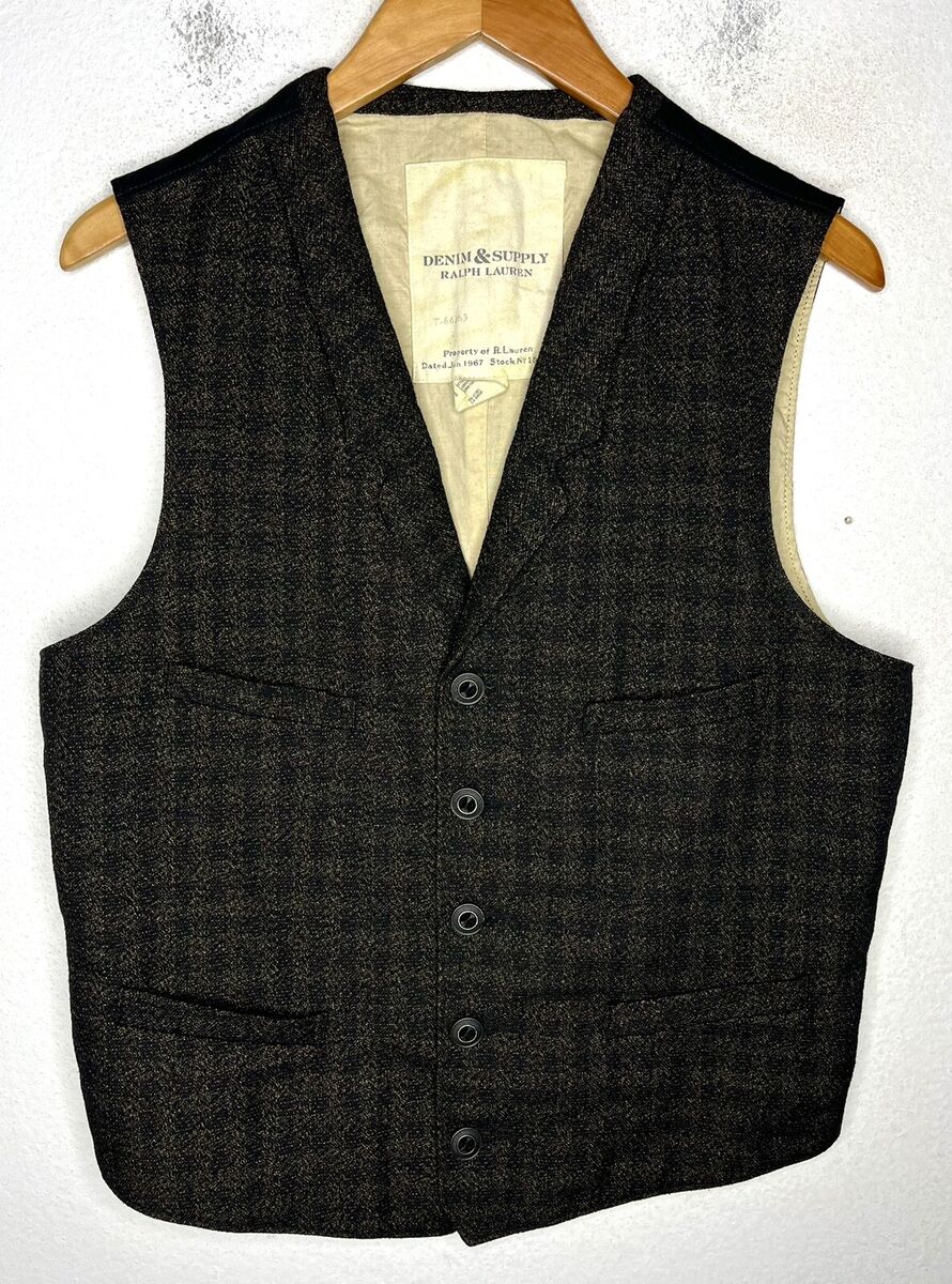 Ralph Lauren Medium Plaid Vest Jacket Checkered VTG RRL Polo Tweed