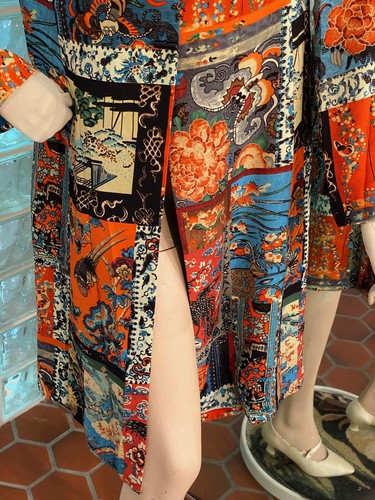 HARARI 100% Silk Asian Multicolor Jacket TUNIC Knee Length Top Kimono M - Afbeelding 9 van 12