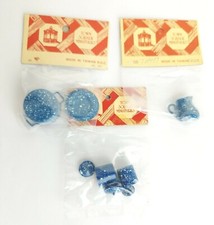 Vintage Doll House Size Blue White Enamel Cookware Pans Pitcher Lot SEALED Minis