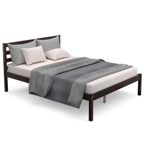 Costway Full Wood Platform Bed Frame Headboard Slat Support Mattress Foundation - Picture 10 of 12
