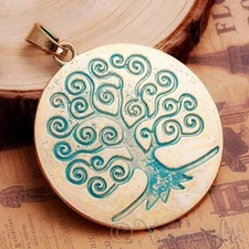 Tree Of Life Pendant - Pale Gold And Turquoise Patina Charm C1163 - 1, 2 Or 5PCs