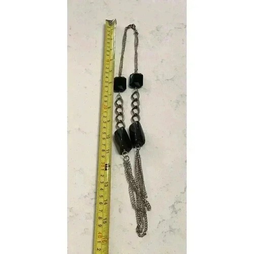 Collar Vintage Tono Plata Negro Cuentas Multi Hilo Retro Pieza Distintiva - Imagen 2 de 9