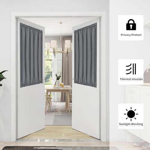 Blackout Door Curtains, Rod Pocket Privacy Light Filtering W25 x L40 Inch Grey - Picture 4 of 7
