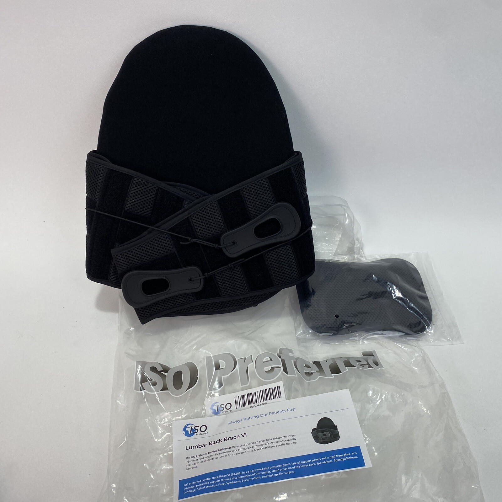 ISO Preferred Lumbar Back Brace VI ISO-BA206 Black. Sz Small: 25-32"