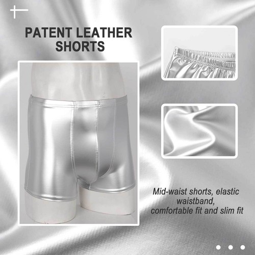 Mens Patent Leather Shorts Bulge Pouch Boxer Briefs Trunk Pants Underwears - Picture 67 of 132