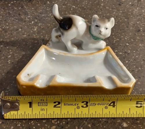 Cat ashtray snuffer porcelain vtg Japan kitten figurine mcm kitsch - Picture 6 of 6