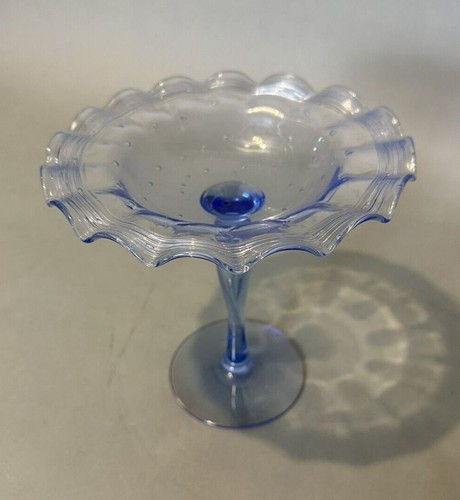 Cuenco de compota con borde con volantes de vidrio artístico Steuben de colección con roscado y burbujas - Imagen 1 de 9