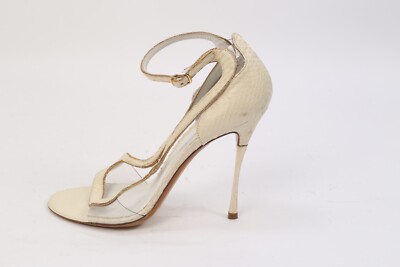 Nicholas Kirkwood Cream Snake Print Leather Ankle Strap Sandals Party Size 37.5