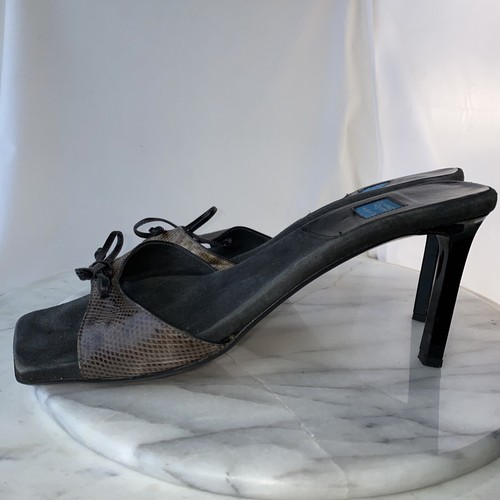 Goffredo Fantini Italy Y2K Gray Snake Leather Bow Open Toe Mules 3.5" Heel 39 9 - Picture 5 of 11