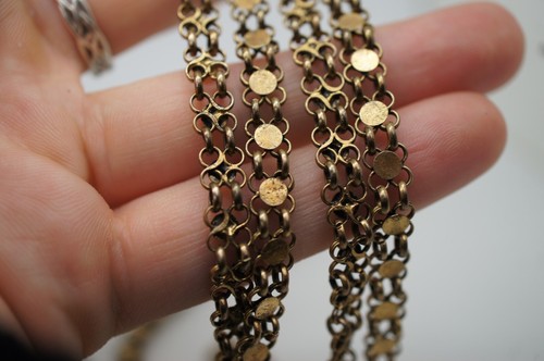 Antique Brass Filigree & Coral Bead Bolero Lariat Pendant Necklace 33" - Picture 8 of 10