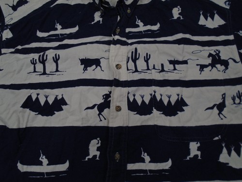 Vintage STRUCTURE 90s ALL Over Print Western Native Cowboy Button Shirt Size L - Picture 2 of 8
