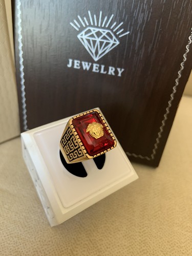 Medusa Head Ruby Ring With Cubic Zirconia, 18k Gold Filled - Picture 7 of 7