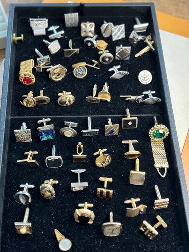 Single cufflink Vintage Gold & Silver Tone Assorted Cufflinks With Gemstone Deta - Picture 8 of 14