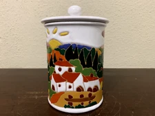 Leoncini Pottery Naif Day Canister Jar 7.25" Handpainted Italy