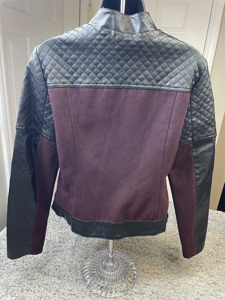 a.n.a. Chaqueta Moto M Mujer Borgoña Lana Reciclada Negra Imitación Cuero Foto 2 de 4