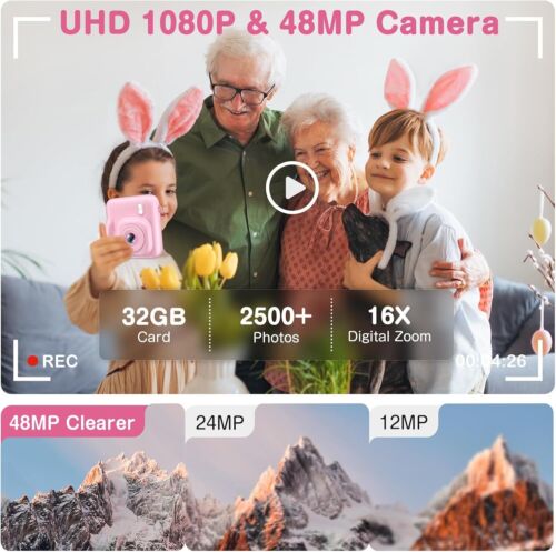 Fotocamera Stampa Istantanea Bambini, Doppia Obiettivo 48MP Fotocamera Digitale per Natale e Nascita - Foto 5 di 11
