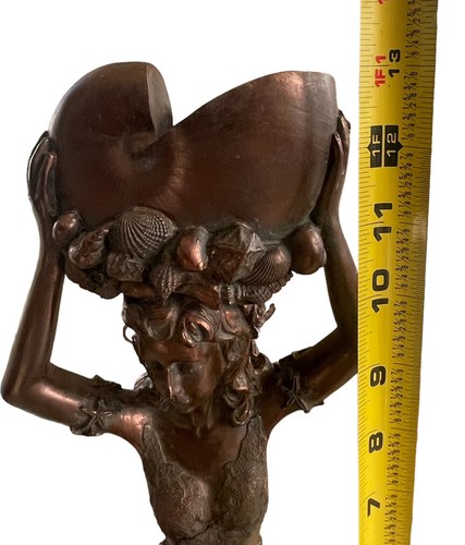 C2C Designs Bronze Mermaid Holding Shell Candle Holder Fantasy 13”Plaster Statue - Picture 21 of 22