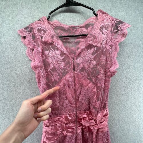 De colección década de 1950? Vestido formal de encaje/satén rosa lápiz hecho a mano para mujer talla pequeña - Imagen 9 de 23