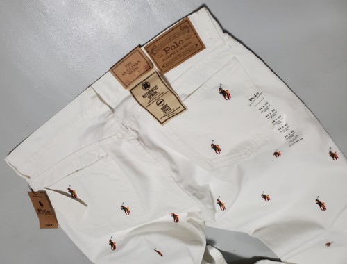 Polo Ralph Lauren Sullivan Slim-Fit ALLOVER Polo Pony Zip-Fly MENS White Jeans - Picture 9 of 13