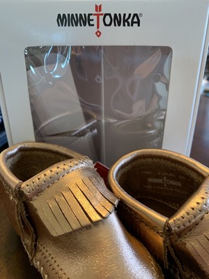 minnetonka baby moccasins rose gold