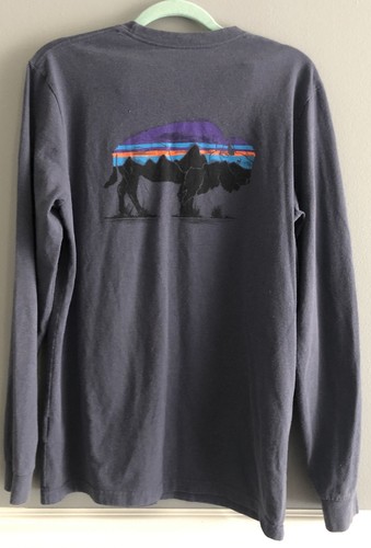 Patagonia Responsibili-tee Mens blue bison buffalo LS Graphic Logo Tshirt Small - Picture 3 of 12