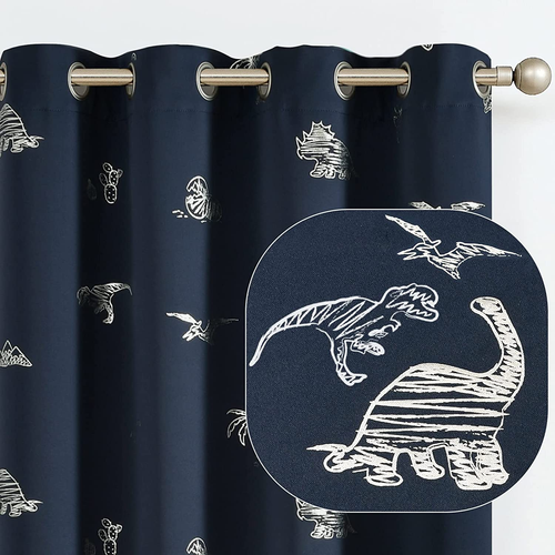 Kids Curtains Navy Blue Blackout Dinosaur Curtains for Boys Kids Nursery Girls R - Picture 12 of 12