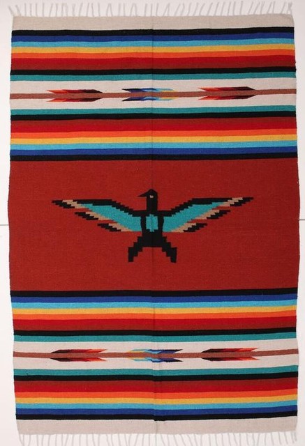 Handwoven Mexican Style Thunderbird Blankets in recycled fibers 5' x 7' Handwoven Mexican Style Thunderbird Blankets in recycled fibers 5' x 7'