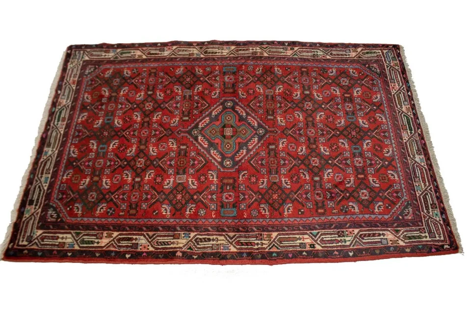 Винтажный восточный ковер ручной вязки красный племенной цветочный дизайн шерстяной ковер 3 фута 5 x 5 футов - Изображение 4 из 4