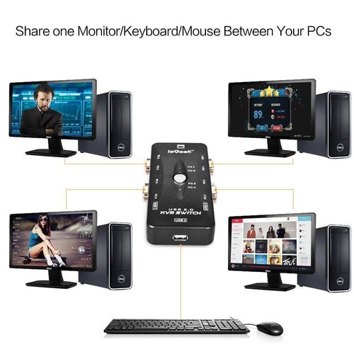 USB 2.0 4 Port Monitor VGA SVGA KVM Switch Box + 4 Cables for PC Keyboard Mouse - Picture 4 of 11