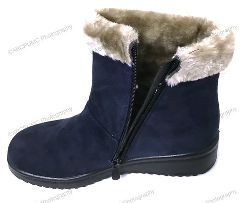 Women's Ankle Boots Winter Fashion Zipper Faux Suede Warm Fur Lined Shoes, Sizes - Picture 3 of 10