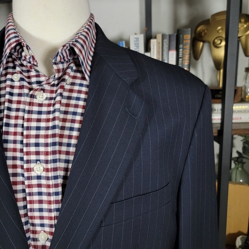 Chaps Men's 2PC Sport Coat Pants Two Button Deep Navy Pinstriped Wool 44L 38x30 - Picture 4 of 21