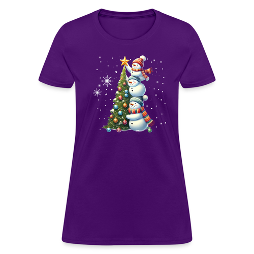 Cute Snowman Decorating Christmas Tree Women's Contoured T-Shirt - Picture 27 of 50