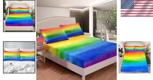 Breathable Rainbow-Tie Dye Fitted Sheet Set with Two Pillowcases - Full Size - Picture 2 of 8