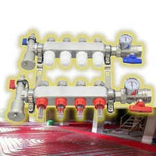 4-Branch PEX Floor Heating Manifold Set Stainless Steel Geothermal Distributor