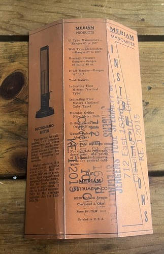 Meriam Instrument 6” CODC Standard Cleanout Manometer With Wood Box & Paperwork - Picture 8 of 9
