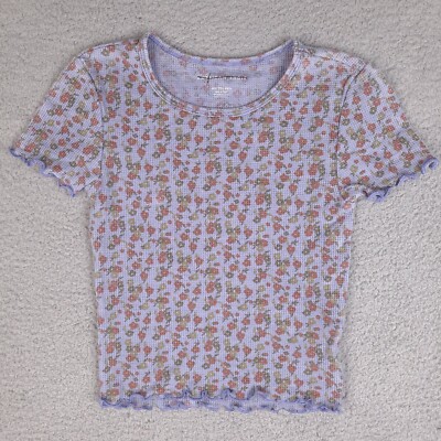 American Eagle Shirt Girls XXS Purple Floral Short Sleeve Ruffled Trim