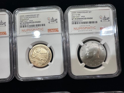 2017 S 225TH ANNIVERSARY ENHANCED NGC SP70 FIRST DAY ANA LABELS 10 COIN SET - Picture 4 of 5