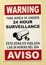 Security Video Surveillance Warning  24 Hr MAGNETIC Sign 8x12 Spanish English
