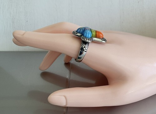 Mehrfarbiger Murano Millefiori Stil Kreuz Ring 316L Edelstahl Größe 10 - Bild 8 von 18