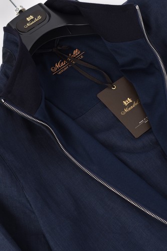 MANDELLI jacket wool silk linen spring summer EU 50 US 40 blue Contemporary fit - Picture 4 of 7