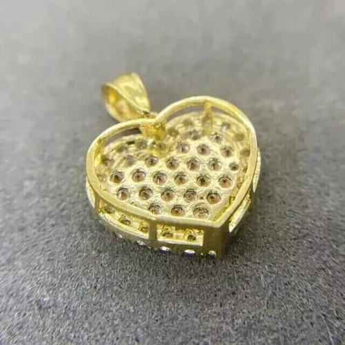 3 CT Round Cut Lab-Created Sapphire Cluster Heart Pendant 14K Yellow Gold Plated - Picture 2 of 4